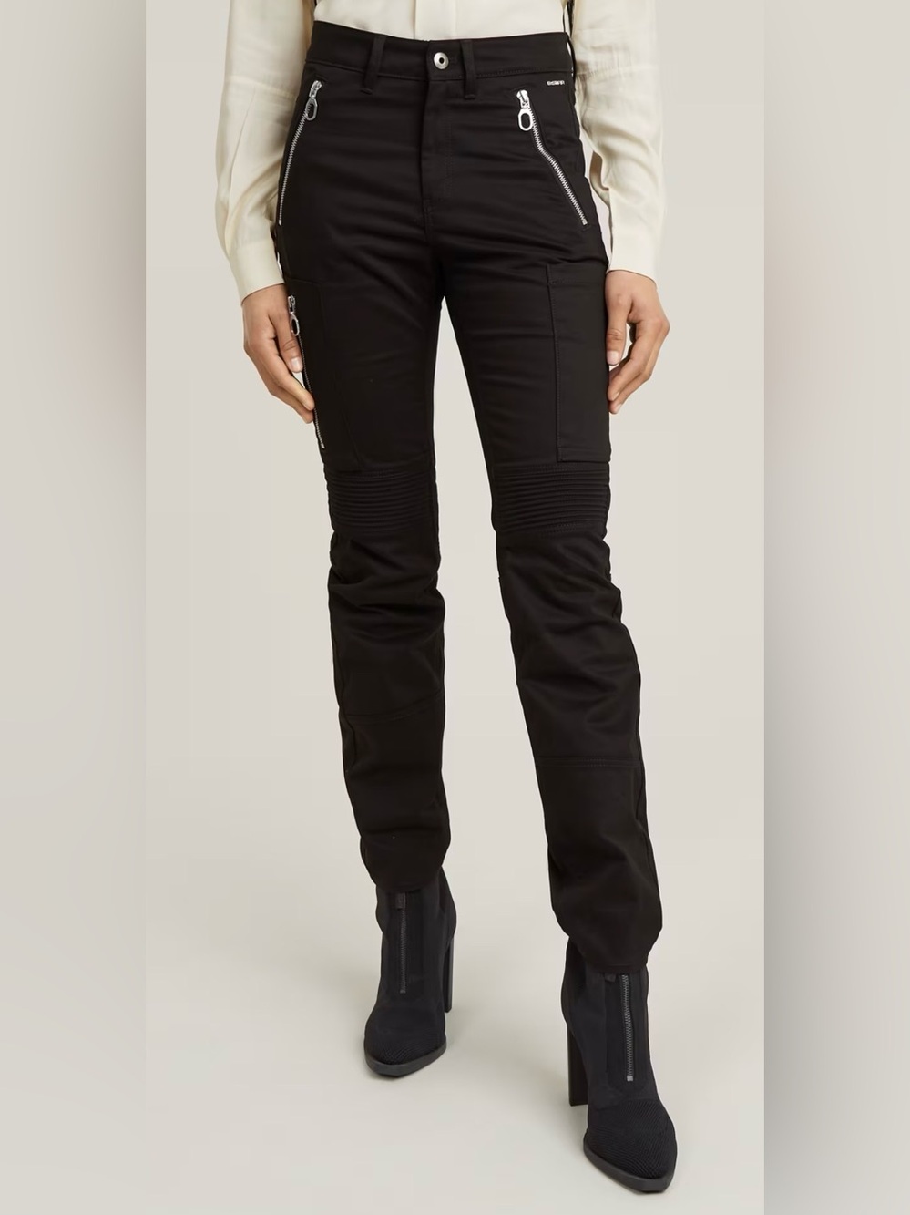 G-STAR “BIKER SKINNY CARGO PANTS” DARK BLACK MOTO JEANS sz 30/32 or  SZ 6/8 NEW! - Picture 3 of 17